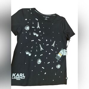 Karl Lagerfeld black sequin French Paris Tshirt